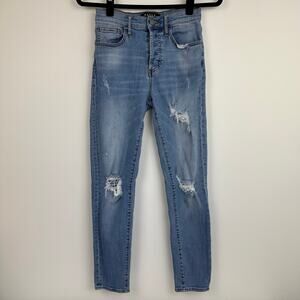 DSTLD Womens High Rise Button Fly Distressed Mom Medium Wash Blue Jeans 26 x 30